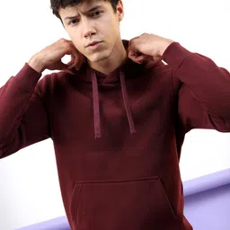 HIGHLANDER Men Burgundy Hooded Solid Sweatshirt-picture-39