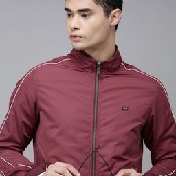 Arrow Men Maroon Piping Detail Bomber Jacket-picture-47