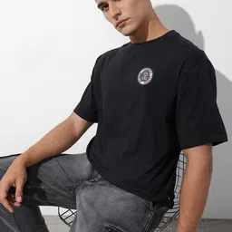 The Roadster Life Co. Drop-Shoulder Sleeves Applique Pure Cotton Relaxed Fit T-shirt-picture-58