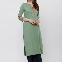 Vishudh Women Green Printed Straight Kurta image 1