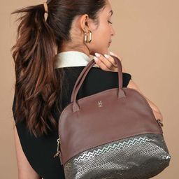 Baggit Brown Chevron Printed Structured Handheld Bag-picture-18