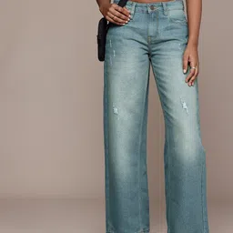 The Roadster Life Co. Women Baggy Wide Leg Low-Rise Mildly Distressed Heavy Fade Jeans-picture-11
