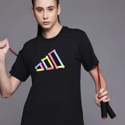 ADIDAS Women Brand Logo Printed Pure Cotton Training Fill T-shirt-image-37