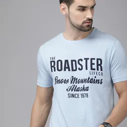 Roadster Men Blue Brand Logo Printed Pure Cotton T-shirt-picture-15