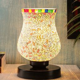 Devansh Black & Red Textured Mosaic Glass Table Lamp-picture-3