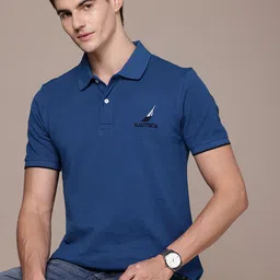 Nautica Brand Logo Embroidered Polo Collar Pure Cotton T-shirt-picture-23