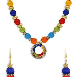 AKSHARA Girls Gold-Toned Stone-Studded Handcrafted Beaded Jewellery Set-picture-34