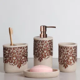 OBSESSIONS Brown & Beige Set of 4 Textured Bathroom Set-picture-19