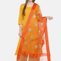 Dupatta Bazaar Orange & Gold-Toned Embroidered Dupatta-picture-27