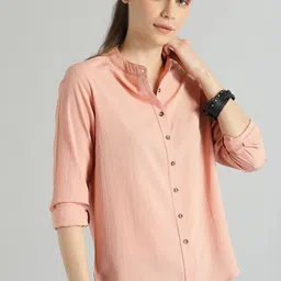 The Roadster Lifestyle Co Women Peach Solid Shirt Style Top-picture-18