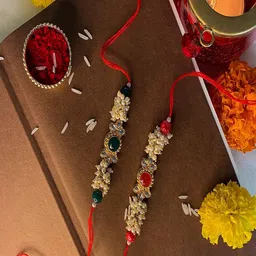 I Jewels Men Gold-Toned & Red Studded & Beaded Rakhi-picture-36