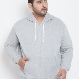 Instafab Plus Men Grey Melange Solid Hooded Sweatshirt-picture-8