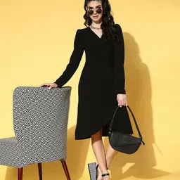 plusS Women Stylish Black Solid Volume Play Dress-image-59