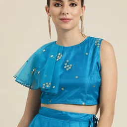 Shae by SASSAFRAS Blue & Gold-Toned Embellished Crop Top-picture-7