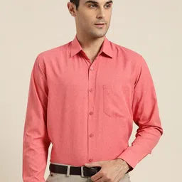SOJANYA Men Coral Pink Cotton Classic Regular Fit Solid Formal Shirt-image-6
