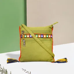 Anekaant Green Self Design Sling Bag-picture-46