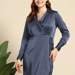 Mast & Harbour Satin Wrap-Style Mini Dress-image-59