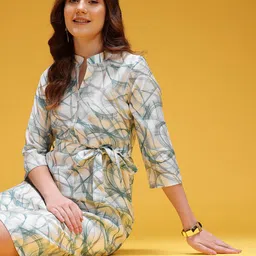 HERE&NOW Printed Shirt Style Dress with Belt-picture-26