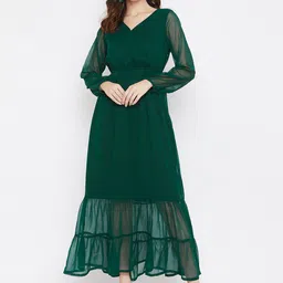 Color Cocktail Women Green Solid Maxi Dress-picture-25