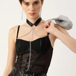 bebe Shoulder Straps Choker With Chain Detail Bodysuit-picture-29