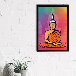 eCraftIndia Pink & Orange Meditating Lord Buddha Satin Matt Texture UV Wall Art-image-45