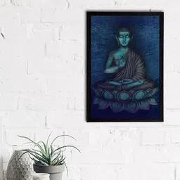 eCraftIndia Blue & Grey Meditating Lord Buddha Satin Matt Textured UV Wall Painting-picture-12