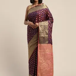 Mitera Burgundy Silk Blend Woven Design Banarasi Saree-picture-38