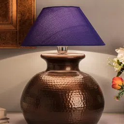 Homesake Copper-Toned & Blue Textured Handcrafted Bedside Standard Table Lamp with Shade-picture-23