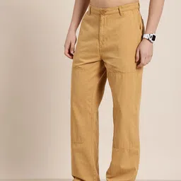 HERE&NOW Men Pure Cotton Relaxed Fit Chinos Trousers-picture-7