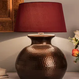Homesake Copper-Toned & Red Textured Bedside Standard Table Lamp with Shade-image-65