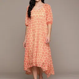 aarke Ritu Kumar Floral Print Puff Sleeves Chiffon Fit & Flare Midi Dress-picture-31