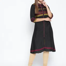 AURELIA Women Black & Pink Yoke Design A-Line Kurta-image-39