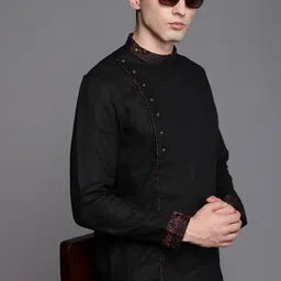 Manyavar Men Black Linen Blend Kurta-picture-16