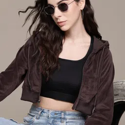The Roadster Lifestyle Co. Velour Hooded Crop Sweatshirt-picture-22
