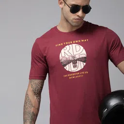 Roadster Men Maroon Printed Pure Cotton T-shirt-picture-27
