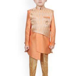 SG YUVRAJ Boys Orange & Gold Woven Design Raw Silk Sherwani Set-picture-23