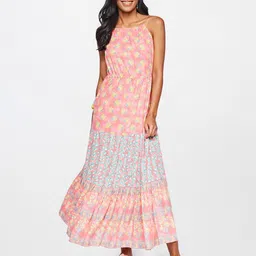 Global Desi Women Pink Floral Print Maxi Dress-image-29