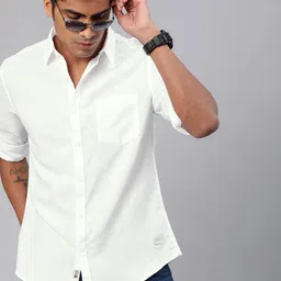 Roadster Men White Cotton Linen Casual Shirt With Roll-Up Sleeves-picture-15