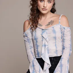 Roadster The Lifestyle Co. Abstract Printed Sheer Bell Sleeve Top-picture-37