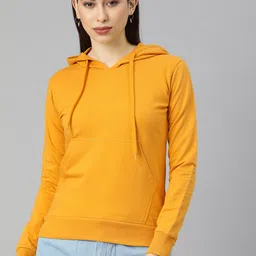 JUNEBERRY Women Yellow Solid Hooded Sweatshirt-picture-21