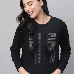STREET 9 Women Black Embellished Sweatshirt-picture-20