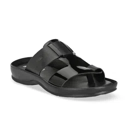 Hitz Men Black Leather Comfort Sandals-image-2