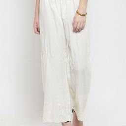 Clora Creation Women Off-White Self Design Wide Leg Palazzos-picture-5