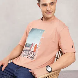 Nautica Photographic Printed Drop-Shoulder Sleeves Pure Cotton Relaxed Fit T-shirt-picture-1