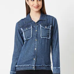 Miss Chase Women Blue Solid Denim Jacket-picture-36