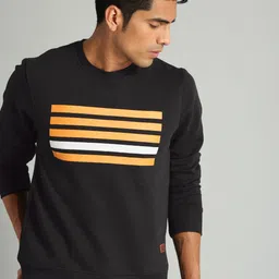 The Roadster Lifestyle Co Men Black & Mustard Yellow Striped Sweatshirt image 1