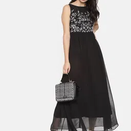 Miss Chase Black Sequined Embroidered Party Maxi Dress image 1