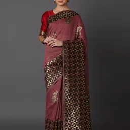 Mitera Maroon & Black Silk Blend Woven Design Kanjeevaram Saree-picture-31