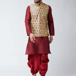 SOJANYA Men Maroon Printed Kurta with Dhoti Pants-picture-6