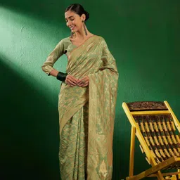 DEVATITHI Woven Design Pista Green Banarasi Silk Saree-picture-30